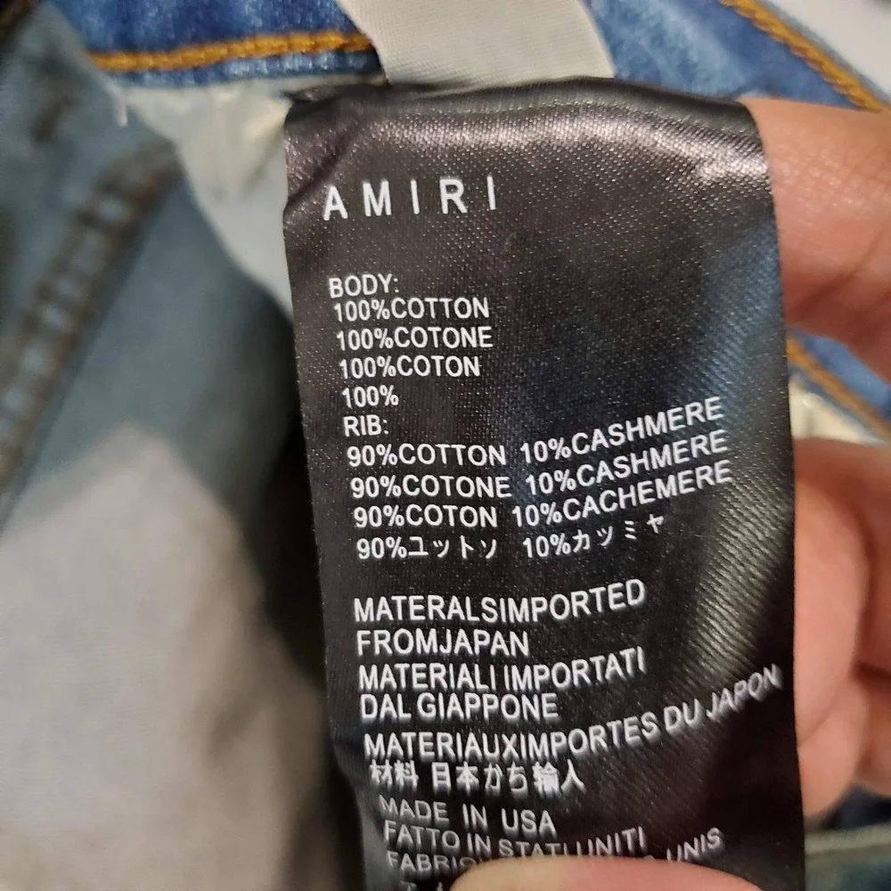 Amiri Men Jeans 34 Blue Denim‎ Slim Biker Moto Punk Streetwear Zipper Splice